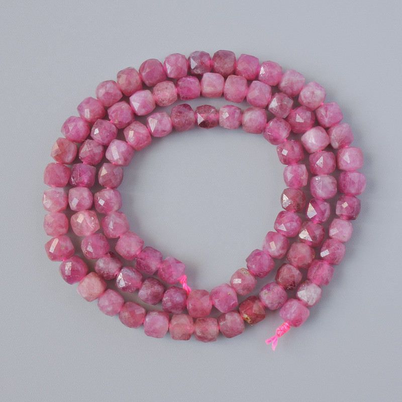 Tourmaline Rubellite Beads natural faceted cube bead, diameter 4.5mm±, length 38cm± on a thread