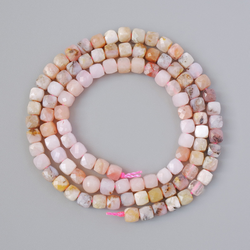 Pink Opal Beads, Natural Stone Faceted Cube Beads, 4mm± Diameter, 39cm± Thread Length