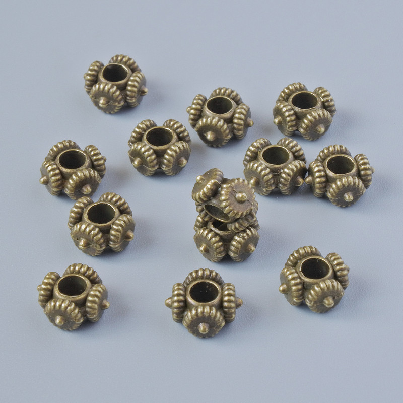 Bead Inlay Findings, diameter 7.5×4 mm, hole diameter 2.6 mm, packaging 13 pcs ±, bronze metal color