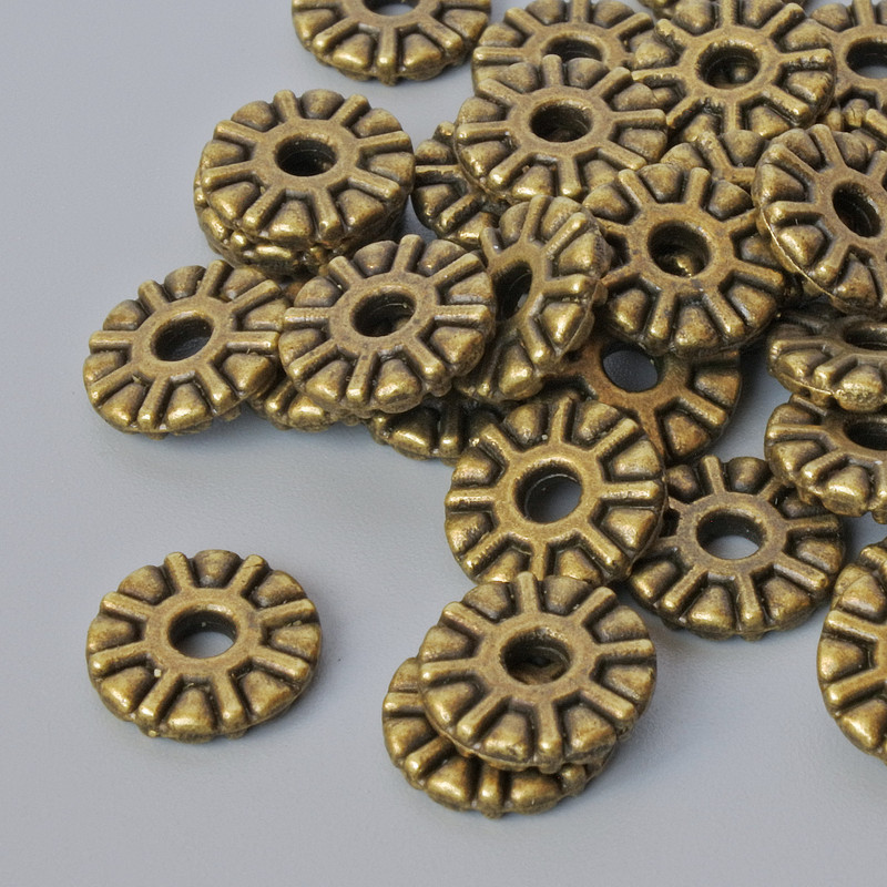 Bead Inlay Finding, diameter 9×1.5 mm, hole diameter 2.3 mm, packaging 40 pcs ±, bronze metal color