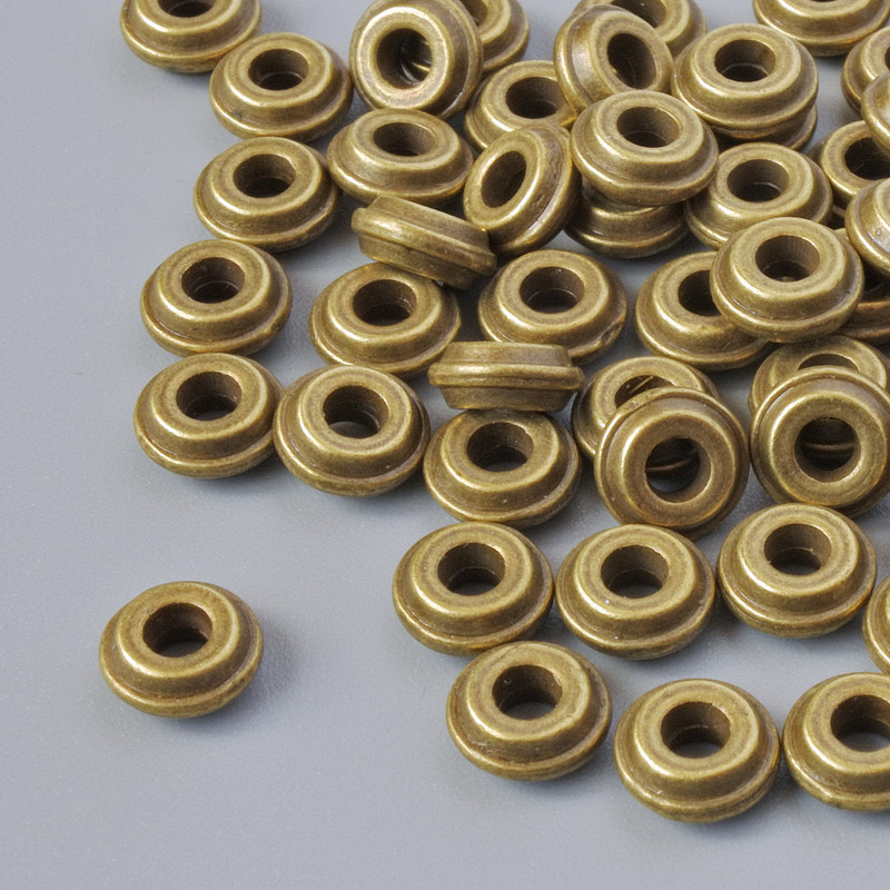 Bead Findings Inlay, 6×2, 5 mm, hole diameter 2.1 mm, pack 60±, bronze metal color