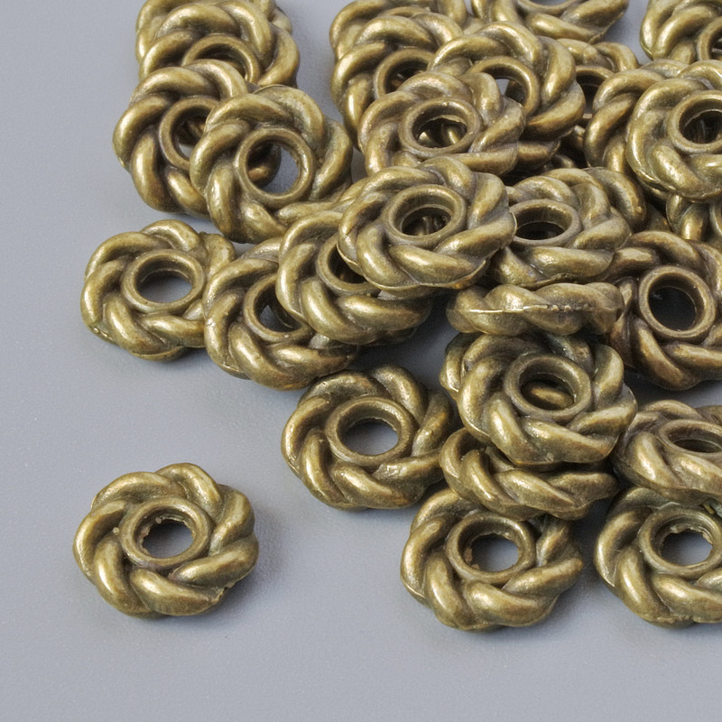 Bead Insertion Findings, 8x2 mm diameter, hole 2.2 mm, packaged 42 pcs ±, bronze metal color