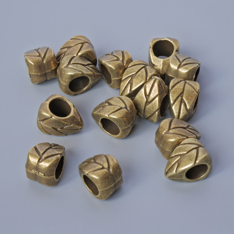 Bead Component Inlay "Leaf", diameter 10x6, 5x7mm, drill diameter 4.5mm, packaging 15 pcs±, bronze metal color