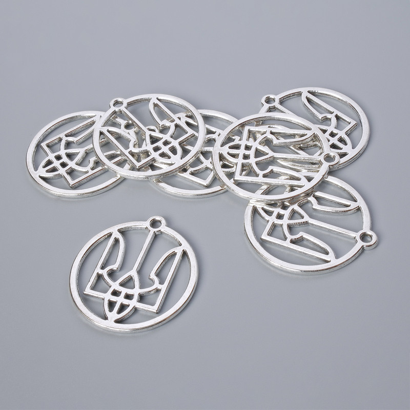 Pendant Finding "Coat of Arms", diameter 26.5×25 mm, hole diameter 1.9 mm, packaged 7 pcs ±, silver color of metal