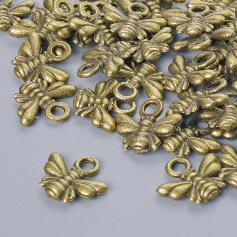 Pendant Findings "Bee", 10x11mm, hole diameter 1.9mm, packaged 33 pcs ±, bronze metal color