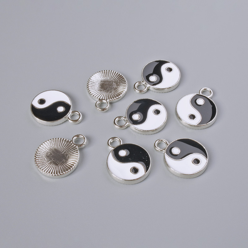 Pendant Findings "Yin Yang", diameter 15.5×12mm, hole diameter 2.4mm, packaging 8 pcs ±, silver metal color