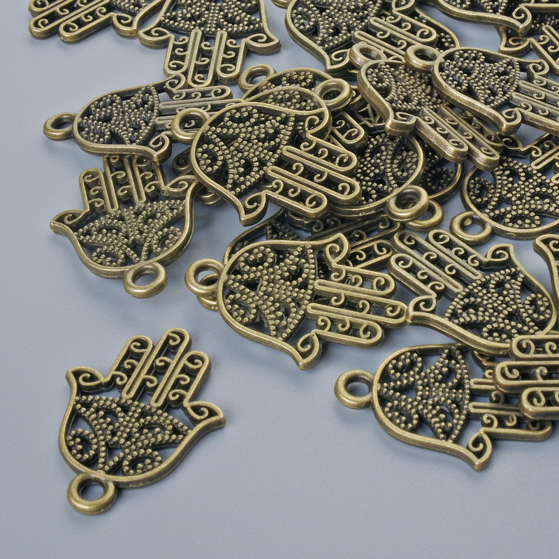 Hamsa Pendant Fittings, diameter 21×15 mm, hole diameter 1.7 mm, packaged 24 pcs ±, bronze metal color
