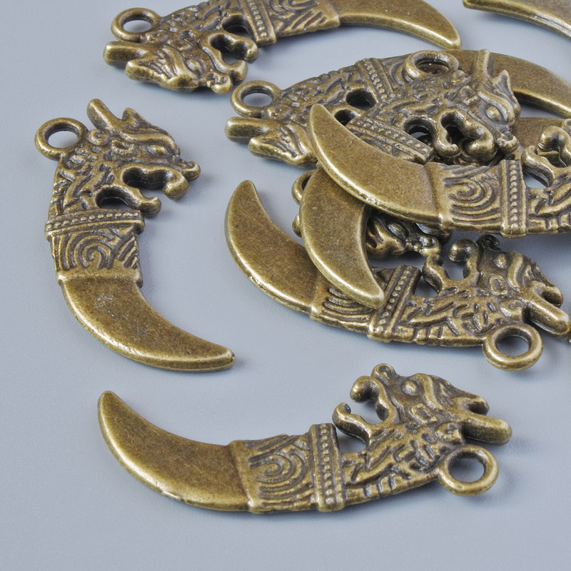 Pendant hardware "Dagger", diameter 29x13mm, hole diameter 2.1mm, packaged 10 pcs ±, bronze metal color