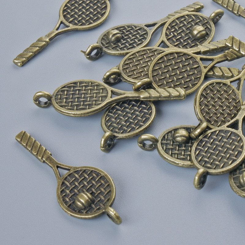 Pendant Finding "Racket", diameter 29x10mm, hole diameter 1.8mm, packaged 17 pcs ±, bronze metal color