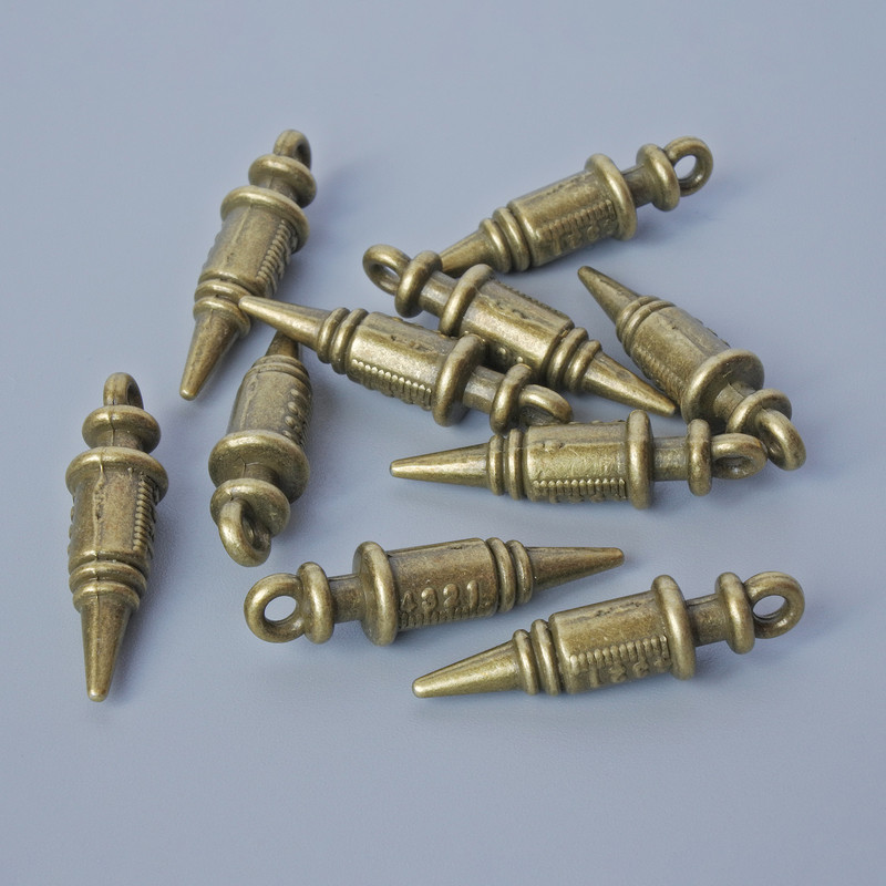 Pendant Fitting "Syringe", diameter 24.5×6.5 mm, hole diameter 2 mm, packaging 10 pcs ±, bronze-tone metal