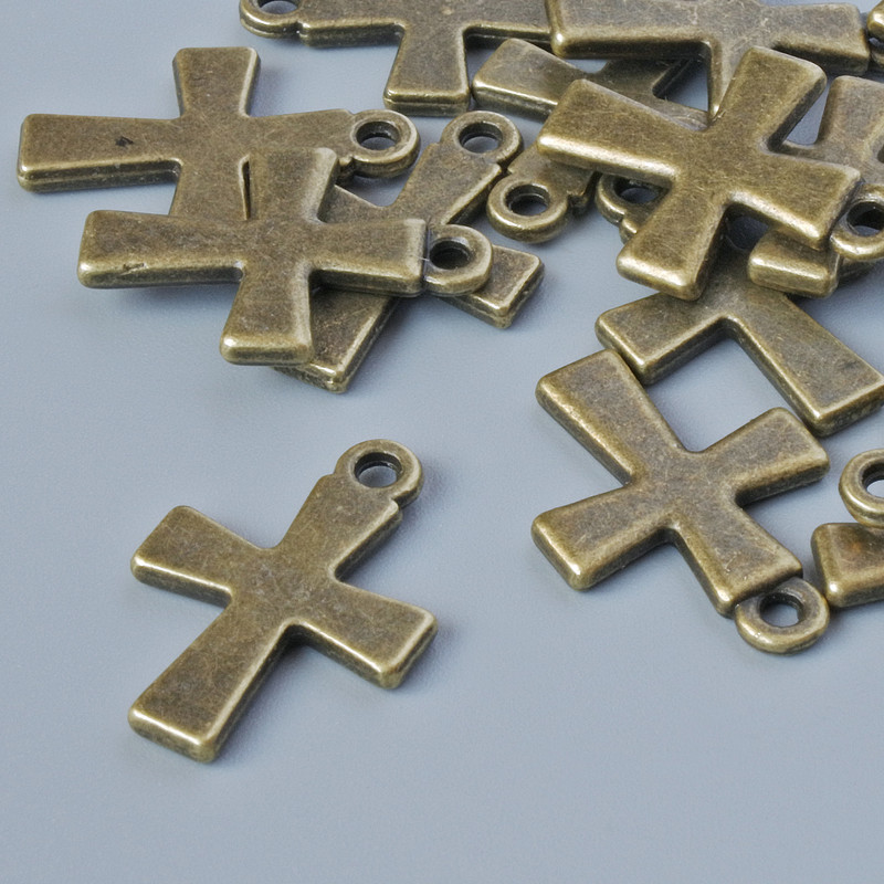 Pendant Findings "Cross", diameter 18.5×13 mm, hole diameter 1.6 mm, pack of 15 pcs ±, bronze color metal