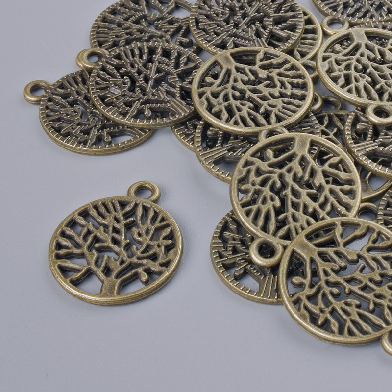 Pendant Fittings "Tree", diameter 20×16, 5mm, hole diameter 2mm, packaging 16 pcs ± bronze metal color