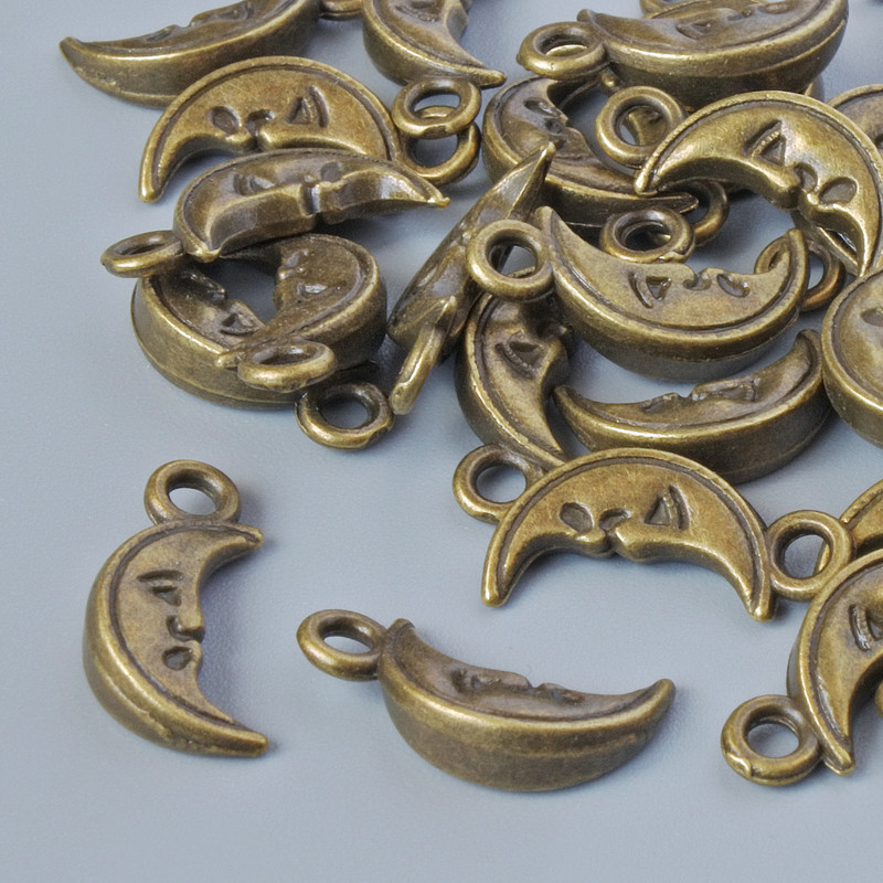 Pendant Hardware "Moon", diameter 13x6, 5mm, bore diameter 1.6mm, packaging 20g± 40pcs±, bronze metal color
