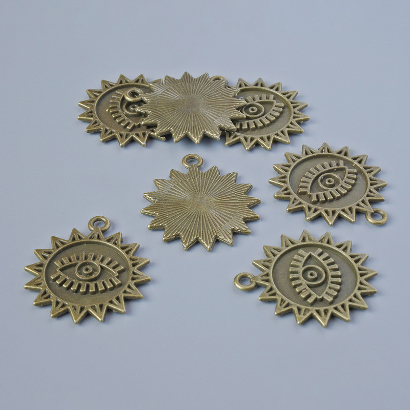 Pendant hardware "Sun", diameter 21.5×19 mm, hole diameter 1.6 mm, packaged 7 pcs ±, bronze metal color