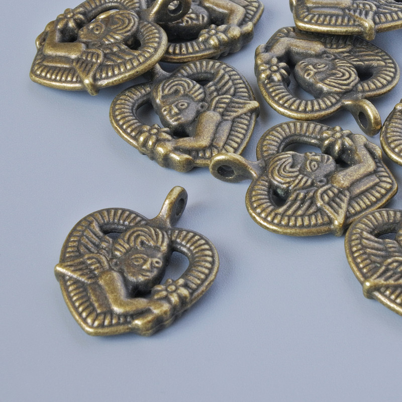 Pendant Findings "Heart", diameter 20x16mm, hole diameter 1.8mm, packaged 9 pcs ±, bronze metal color