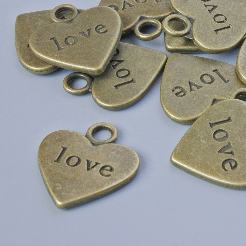 Pendant Hardware "Heart", diameter 18.5x16 mm, hole diameter 3 mm, packaging 11 pcs ±, bronze metal color