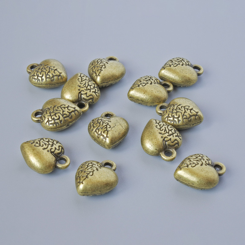 Pendant hardware "Heart", diameter 12x9.5, hole diameter 1.7, packaged 12 pcs±, bronze metal color