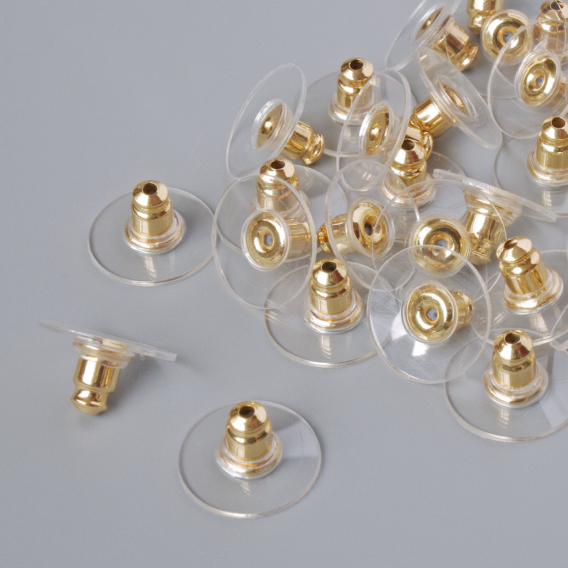 Earring Findings Stoppers, 12 mm diameter, pack of 32, ± gold-colored metal