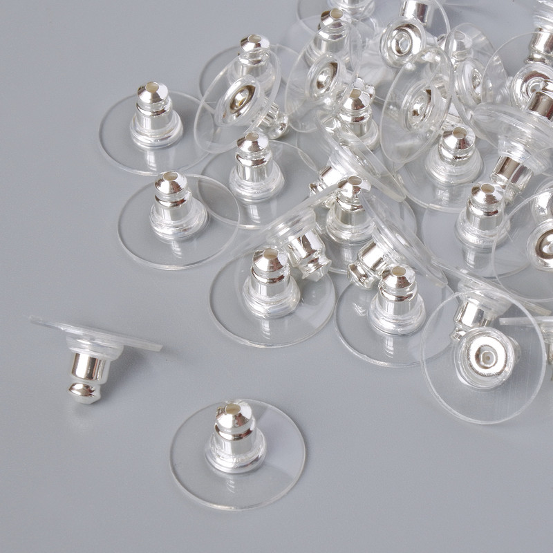 Earring Backs, 12 mm Diameter, Pack of 42, Silver Metal Color