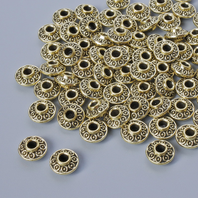 Bead Findings Inlay, diameter 3×6, 5 mm, bore diameter 1.9 mm, packaged 46 pcs, light-golden metal color