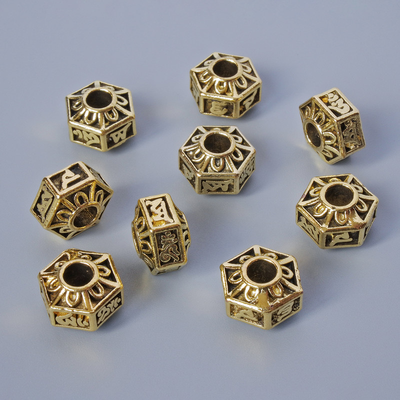 Bead Insertion Corner Findings, 7×10mm, hole diameter 3.5mm, packaged 9 pcs ± 20g, gold-colored metal