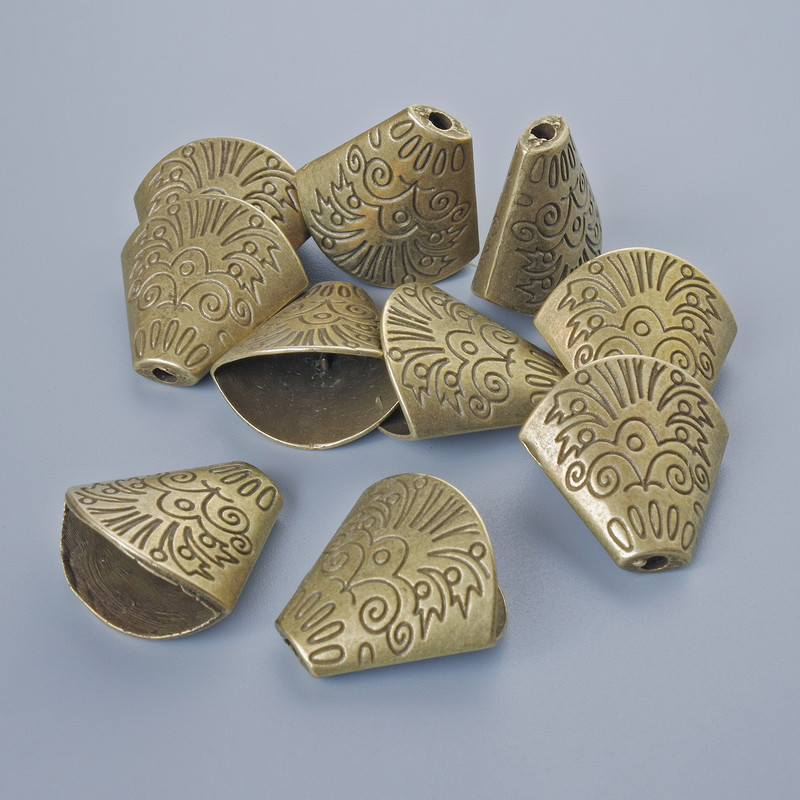 End cap, diameter 18x19, 5x10mm, hole diameter 2.3mm, packaged 10 pcs ±, bronze color metal