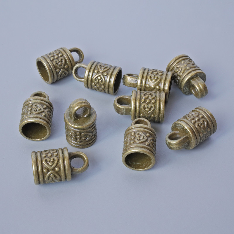 Findings End Cap, diameter 16x10mm, hole diameter 3.5mm, 7.7mm, packaged 10 pcs ±, bronze metal color