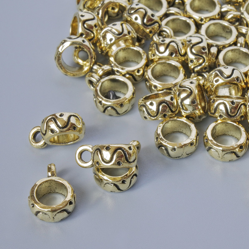 Finding Bail Holder, diameter 3.5×7.5 mm, hole diameter 1.7 mm, 4.6 mm, length 10 mm, pack 41 pcs ±20 g, light gold metal color