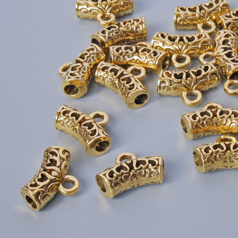 Gilt Bail Bail Stud, diameter 13.5x5mm, hole diameter 2mm, 2.7mm, length 9mm, packaged 19pcs ± 20g ± gold-tone metal