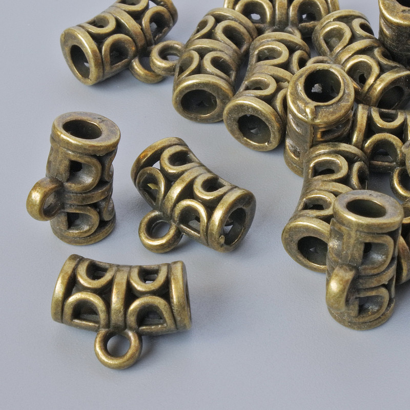 Bead Bail Holder, diameter 12x6mm, hole diameter 1.7mm, 3mm, length 9.5mm, packaged 18 pcs ±, bronze metal color