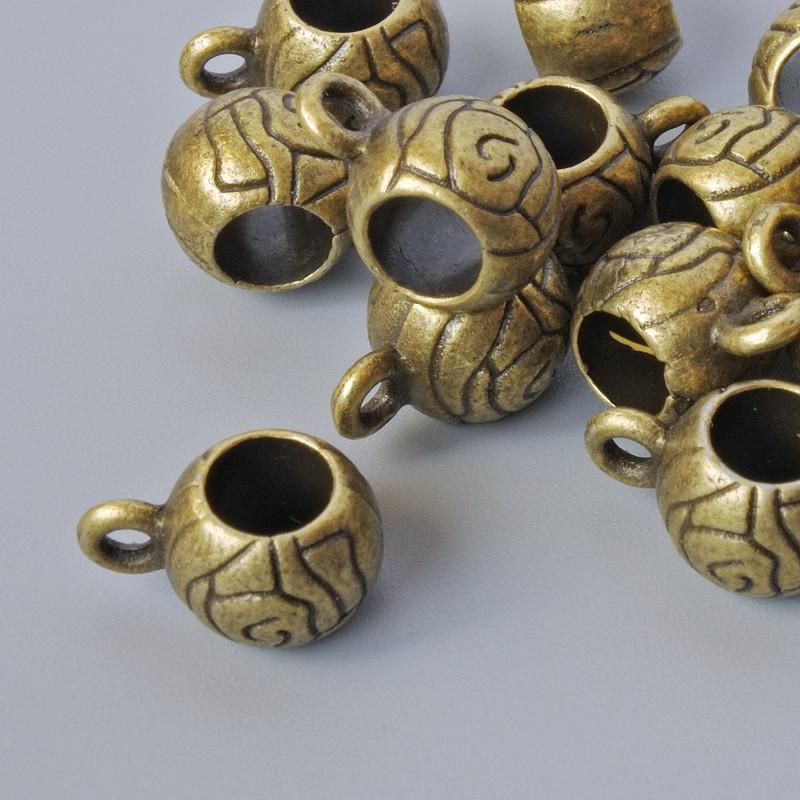 Bail Setting Bail, diameter 6.5×8 mm, bore diameter 1.6 mm, length 11, packaging 15 pcs ±, bronze metal color