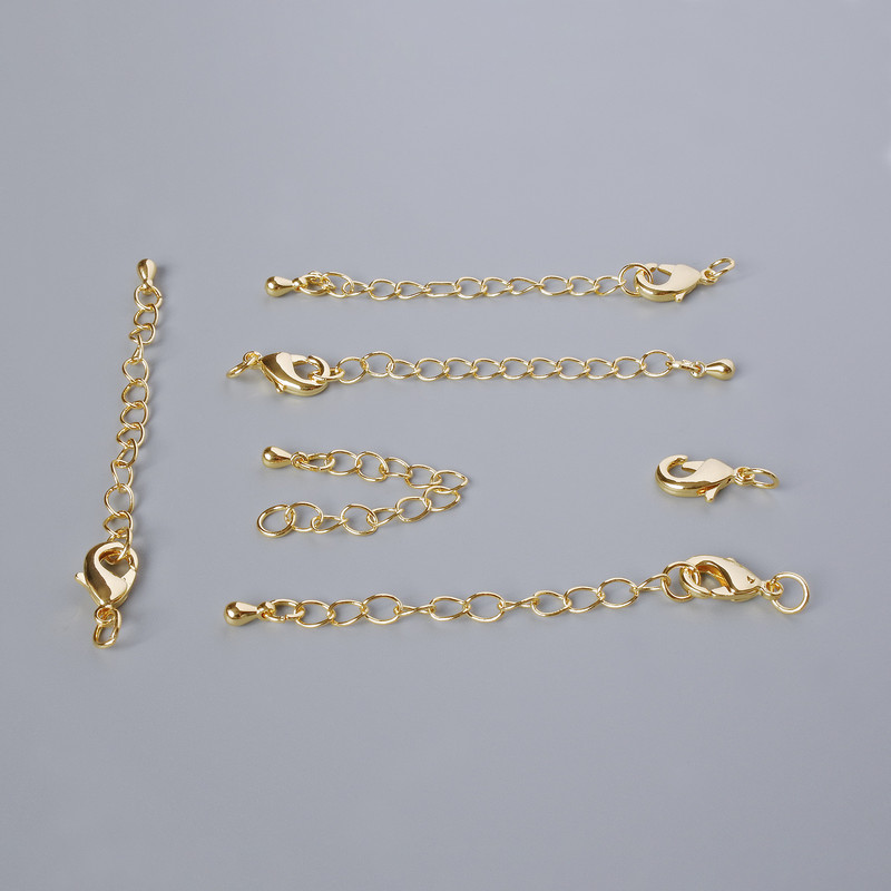 Clasp, Lobster with extender chain, diameter 12×6mm, length 5.5 cm, gold-tone metal, 1 pc