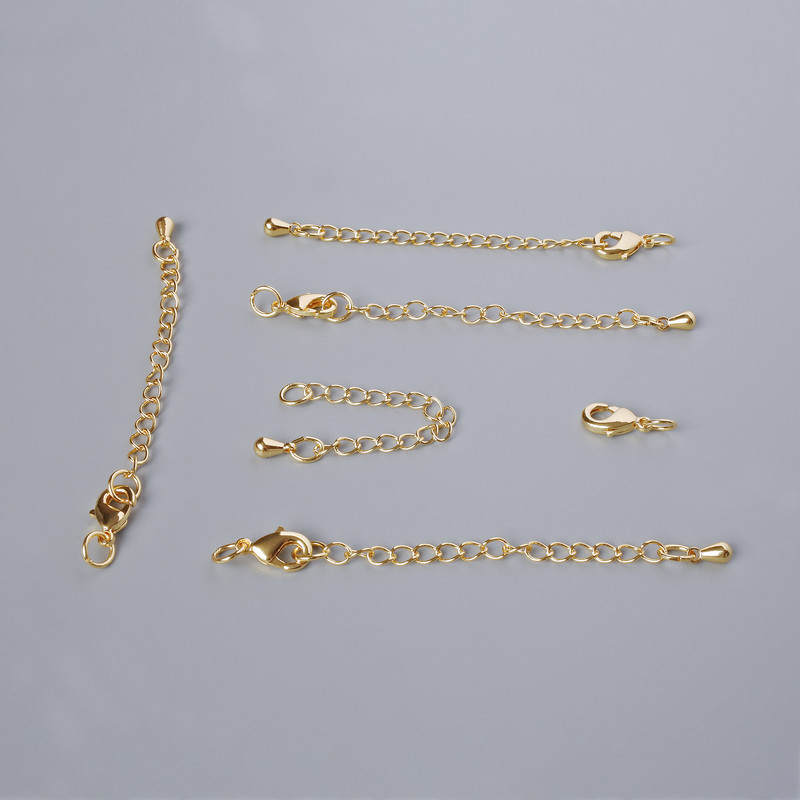 Clasp Hook with Jump Ring, diameter 10x5 mm with extension chain, length 5.5 cm, gold-tone metal, 1 piece