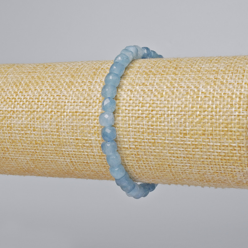 Aquamarine Bracelet with Natural Faceted Cubic Stone, diameter 5.5mm±, length 18cm± (stretch)