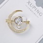 Brooch Xuping "Heart" white crystal and white rhinestones 24x27mm, light golden metal, gold plating