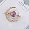 Xuping Brooch "Heart" with Purple Crystal and White Rhinestones 24x27mm, Gold-tone Metal, Plating