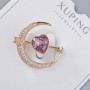 Xuping Brooch "Heart" with Purple Crystal and White Rhinestones 24x27mm, Gold-tone Metal, Plating