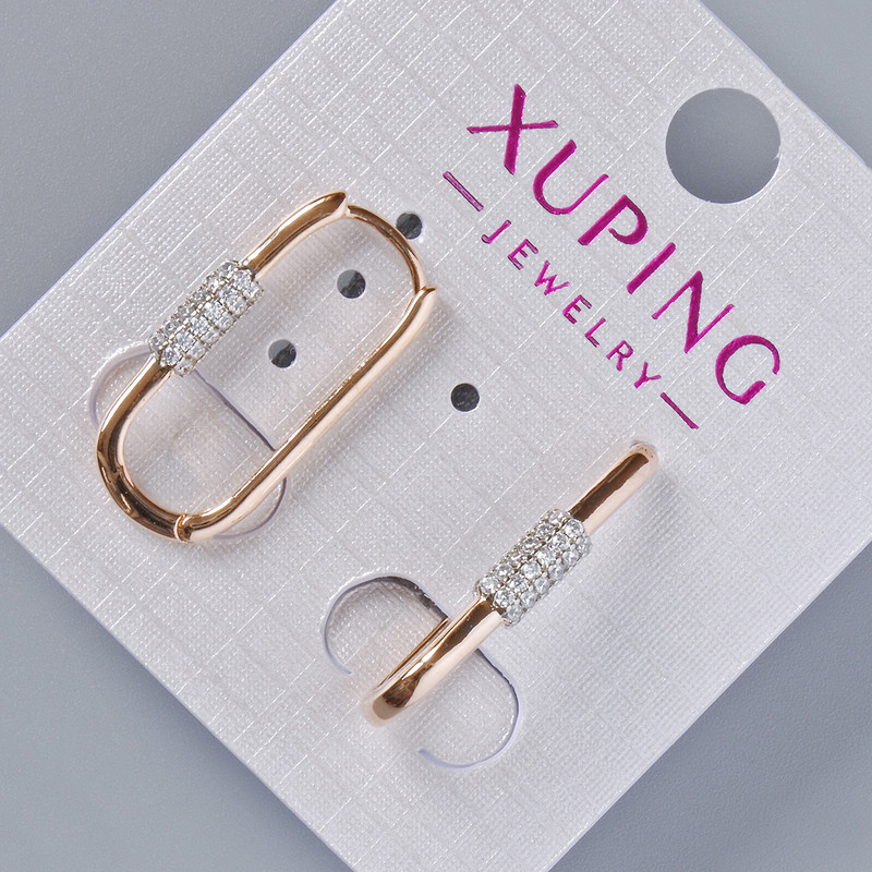 Xuping Earrings with White Crystals, 24×3.5mm diameter, 18K Gold Plating