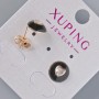Stud Earrings "Heart" Xuping with White Crystal and Black Enamel, 10mm Diameter, 18K Gold Plated
