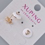 Stud Earrings "Heart" Xuping with white crystal and enamel, diameter 10mm, 18K gold-pl plated