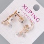 Stud Earrings "Moon and Star" Xuping with White Rhinestones, 11x8 mm diameter, 22 mm length ± 18K Gold Plating