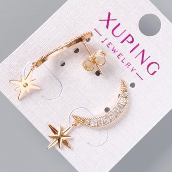 Earrings 'Moon and Star' Xuping with White Strass, 19×3.5 mm diameter, 10 mm? length 30 mm ±, 18K Gold Plated