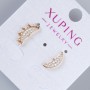 Stud Earrings "Sun and Moon" Xuping with White Crystals, diameter 14.5×7 mm and 12×5 mm, 18K Gold Plating