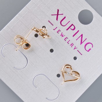 Earrings 'Heart' Studs by Xuping with White Crystals, 9.5x9.5 mm, 18K gold plating