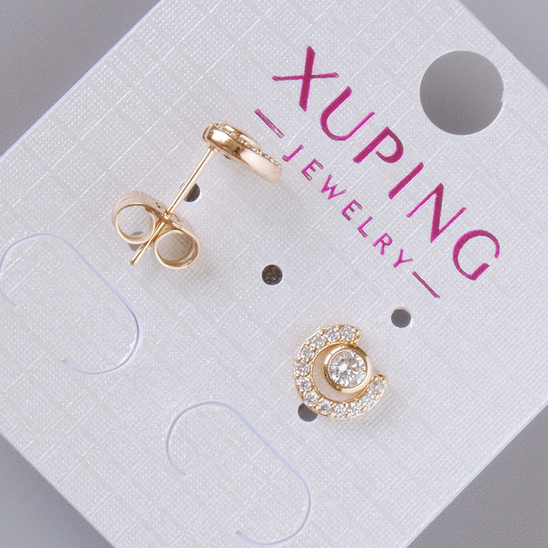 Xuping Stud Earrings with White Crystals and Rhinestones, 8×7 mm ± diameter, 18K Gold Plated