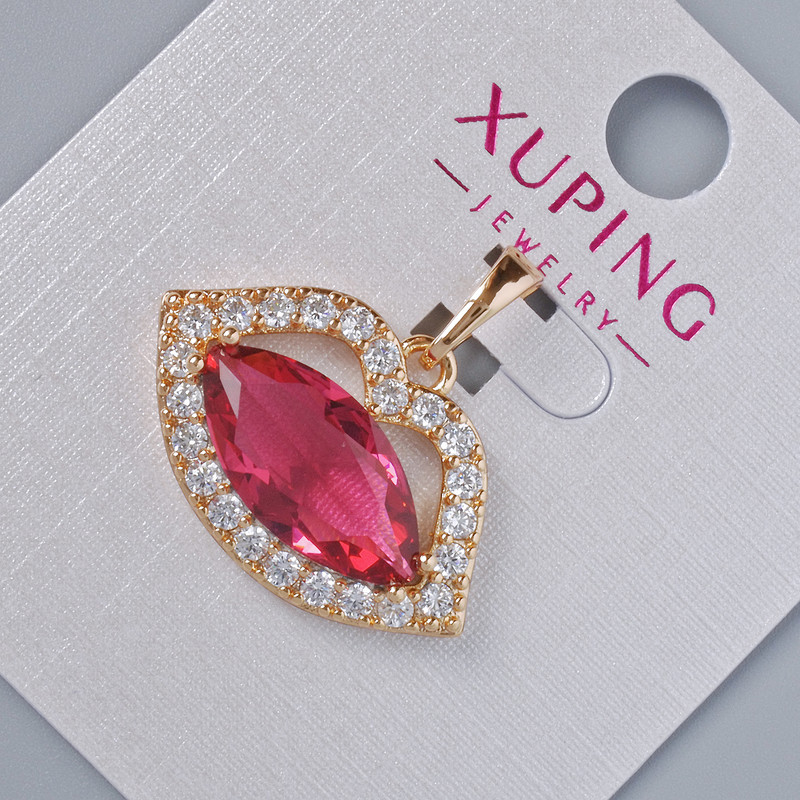 Pendant "Lips" Xuping with white rhinestones and red crystal, diameter 17x24mm+ -, length 23mm+- 18K plating