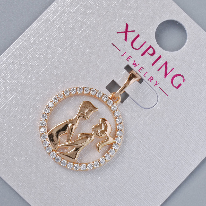 Pendant "Lovers" Xuping with white crystals, diameter 20×18mm, length 25mm, 18K plating