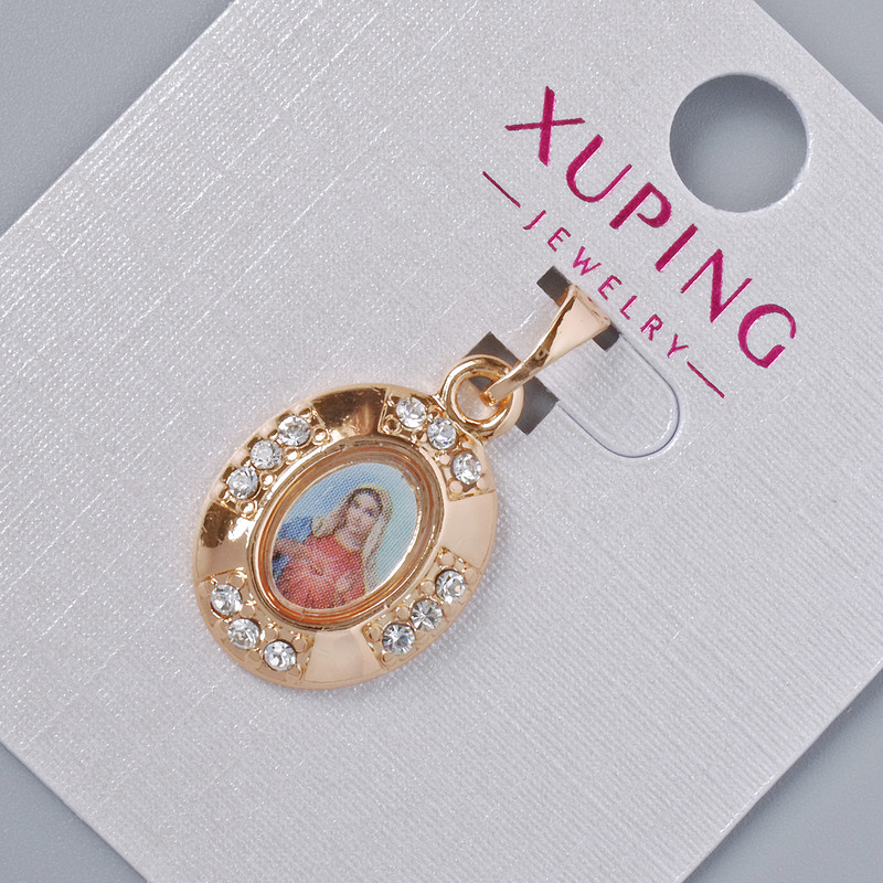 Pendant "Icon" Xuping with white rhinestones, diameter 20×13mm, length 24mm, 18K gold plating