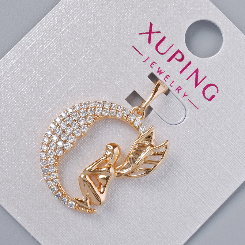 Pendant “Fairy” Xuping with white rhinestones, diameter 21.5×18.5 mm, length 27 mm ± 18K gold plating