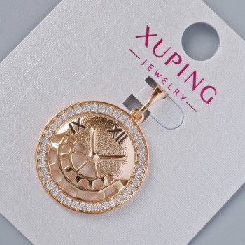 Pendant "Clock" Xuping with White Crystals, diameter 22×20mm ±, length 27.5mm ± 18K Gold Plating